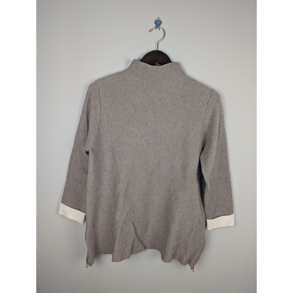 Tahari Mock Neck Sweater Women’s Large Colorblock Wrist Soft Stretch Tan Ivory
